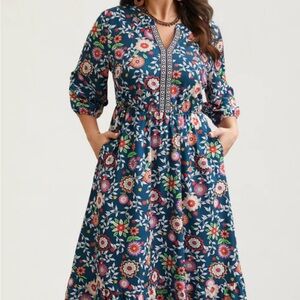 BloomChic Navy Floral Long Sleeve Dress